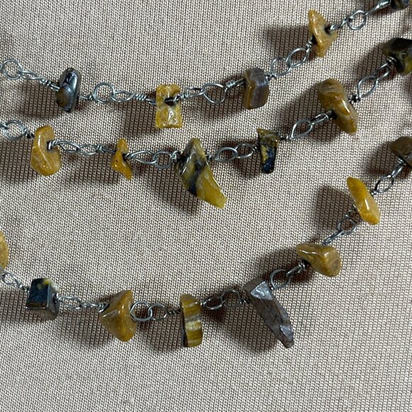 3 Strand Pebble Stone Necklace Choker Leather Silver Tone Brown - Picture 3 of 6